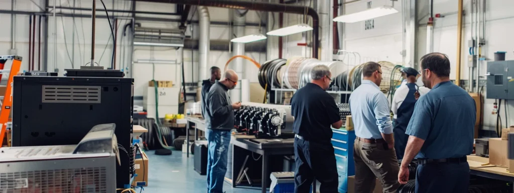 a bustling hvac contractor workshop in waldorf, md, displays technicians expertly analyzing equipment under bright, natural light, showcasing the professionalism and craftsmanship of the industry.