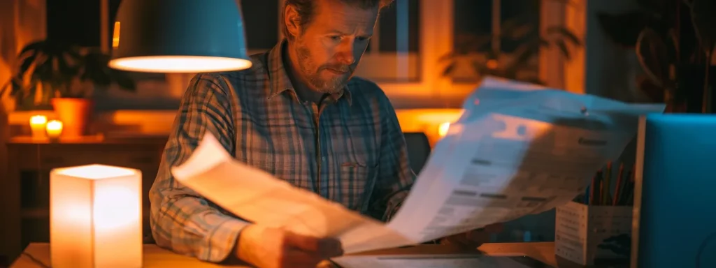 a homeowner thoughtfully reviews glowing hvac contractor quotes, surrounded by related materials, under warm, inviting lighting that highlights the importance of informed decision-making.