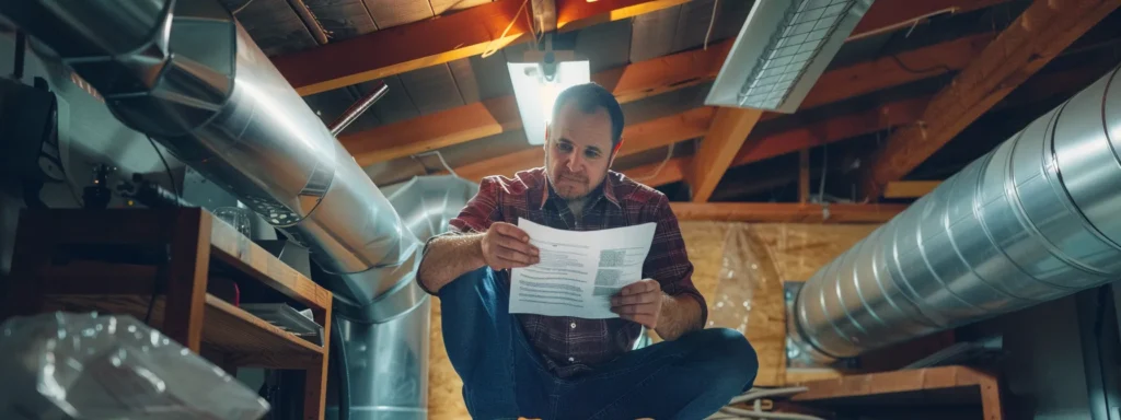 a seasoned hvac technician expertly inspects an intricately designed ventilation system in a modern home, surrounded by tools and certificates highlighting years of experience and specialization.