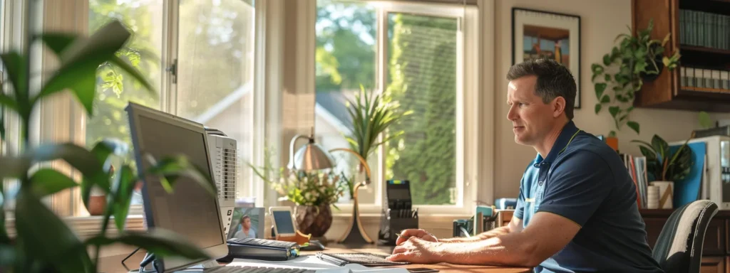a well-organized office space with a confident homeowner seated at a polished desk, engaging in a thoughtful discussion with a knowledgeable hvac contractor, illuminated by warm, ambient lighting to emphasize the importance of asking critical questions for quality service.